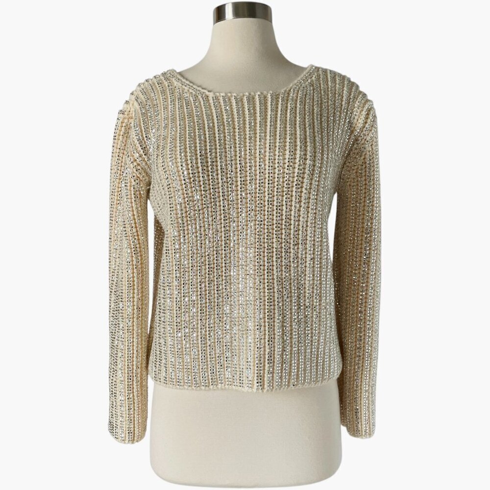 Ermanno Scervino Wool Crystal Embellished Sweater 42 Ivory Sparkle Knit Party - Picture 2 of 10